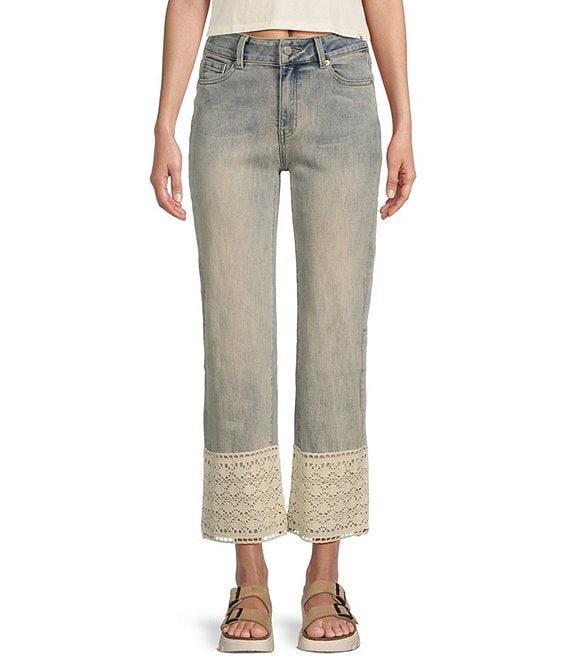Prosperity Denim Mid Rise Straight Leg Crochet Hem Cropped Jeans Product Image