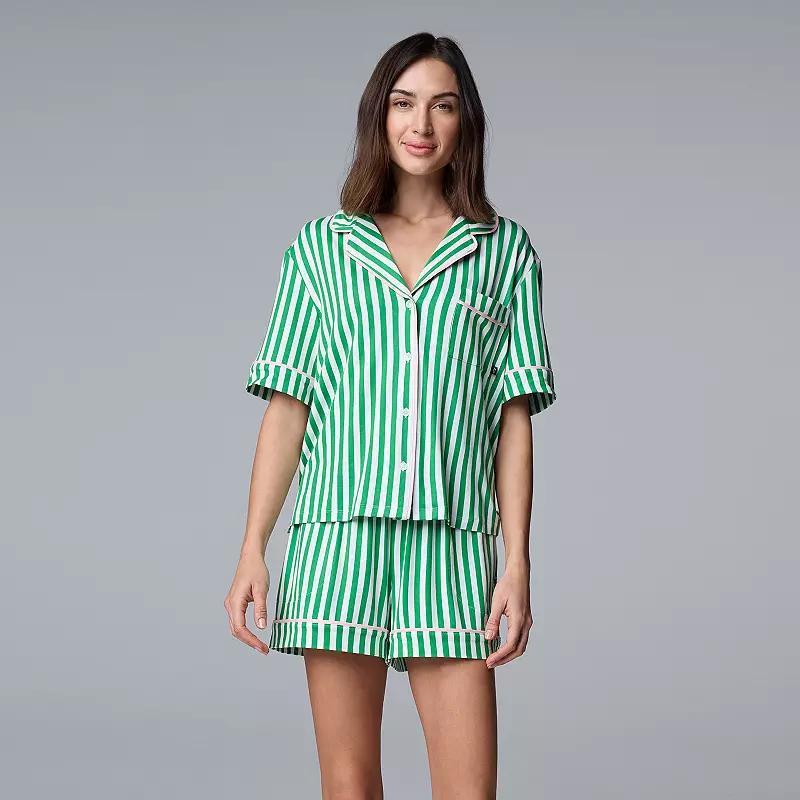 Women's Simply Vera Vera Wang 2-Piece Top & Boxer Sleep Set, Size: Medium, Green Palm Product Image