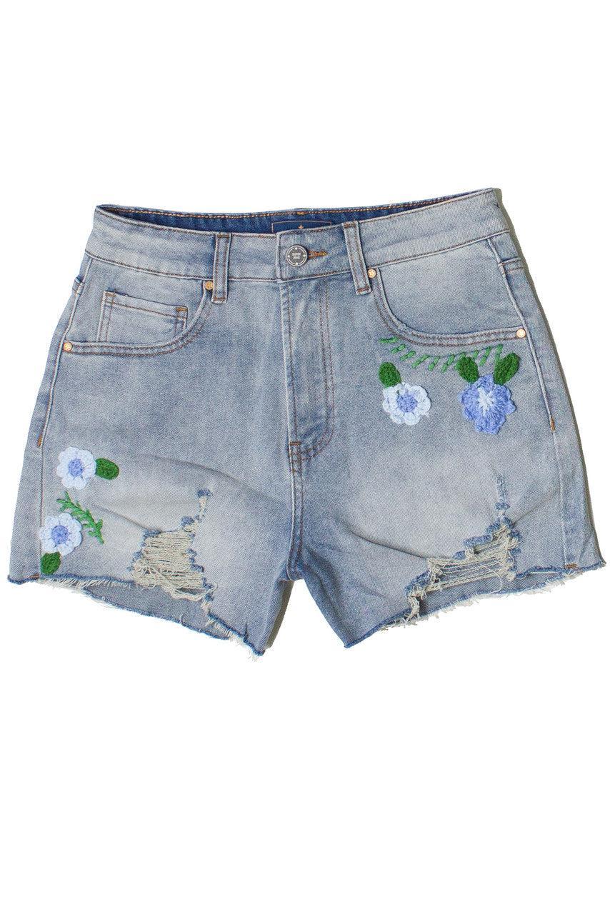 Crochet Flowers Cut Off Shorts Product Image