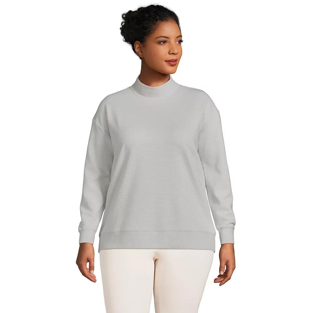 Plus Size Lands' End Long-Sleeve Ottoman Mock Pullover, Women's, Size: 3XL, Pale Gray Product Image