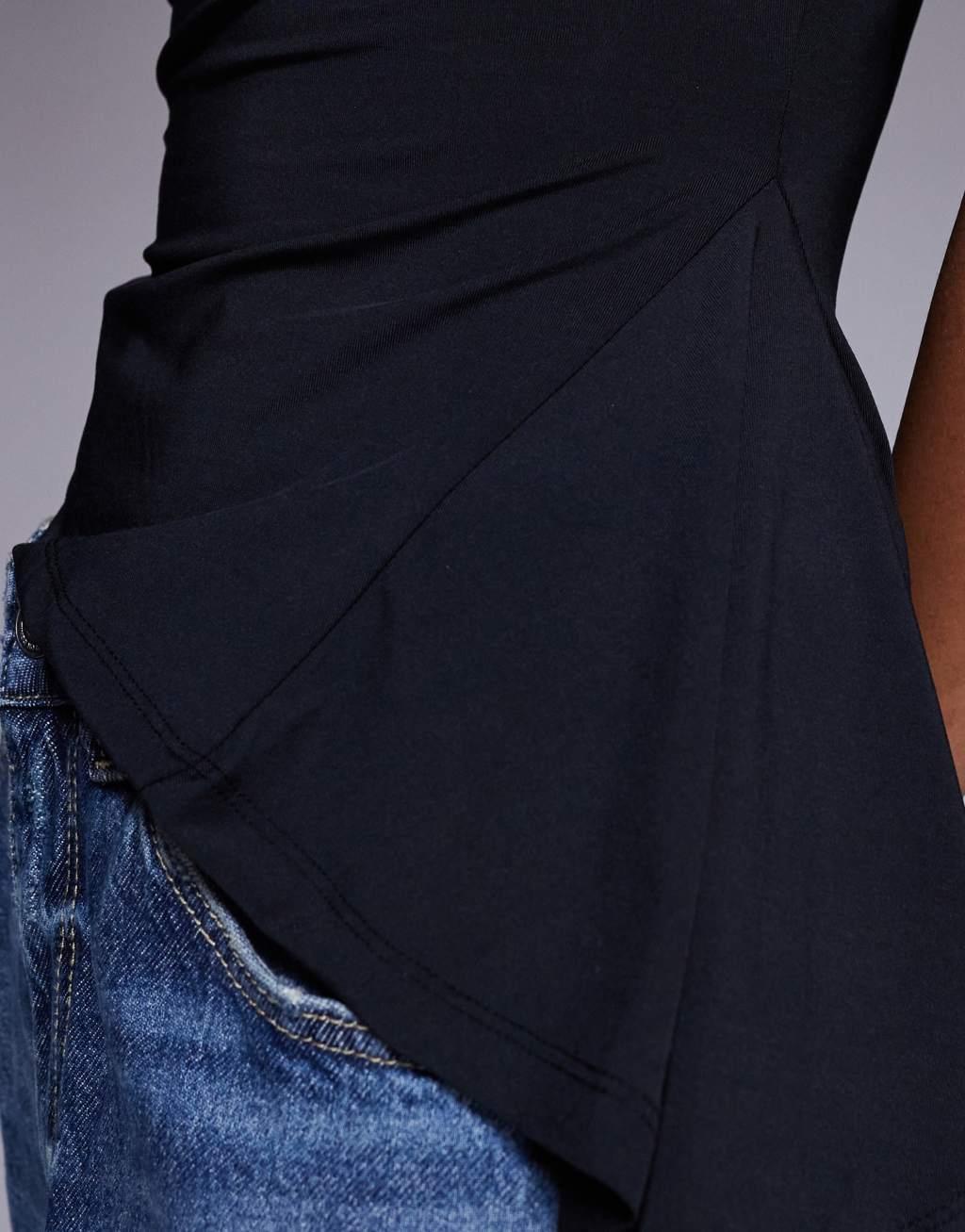ASOS DESIGN slash neck tank top with ruffle flare detail in black Product Image