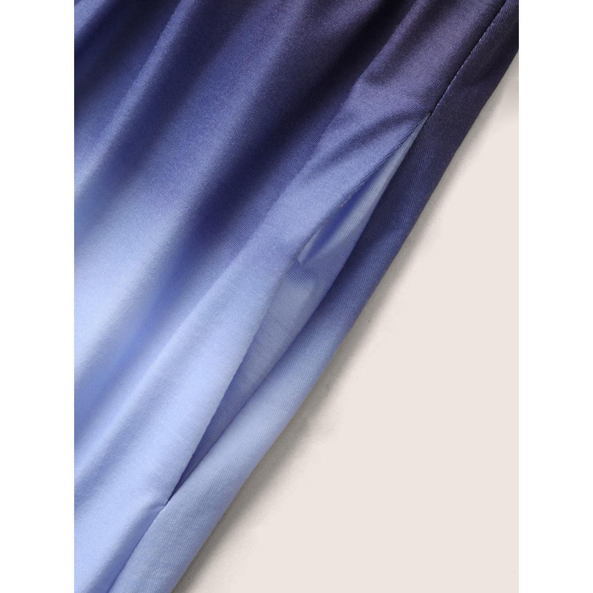 Plus Size Ombre Tie Dye Round Neck Gathered Dress Blue Women Casual Pleated Round Neck Short sleeve Curvy BloomChic 26/4X Product Image