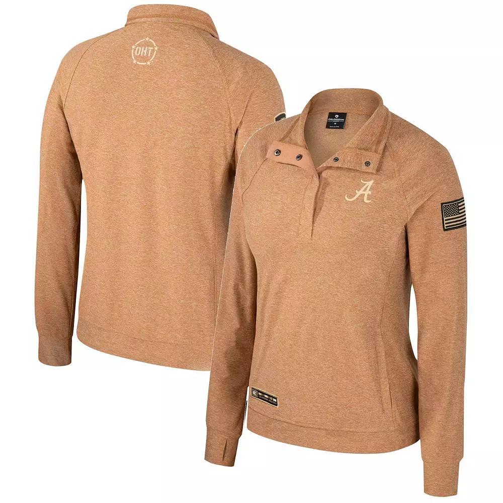 Women's Colosseum Tan Alabama Crimson Tide OHT Military Appreciation Sand Tatum Quarter-Snap Raglan Jacket, Size: Small, Team Product Image