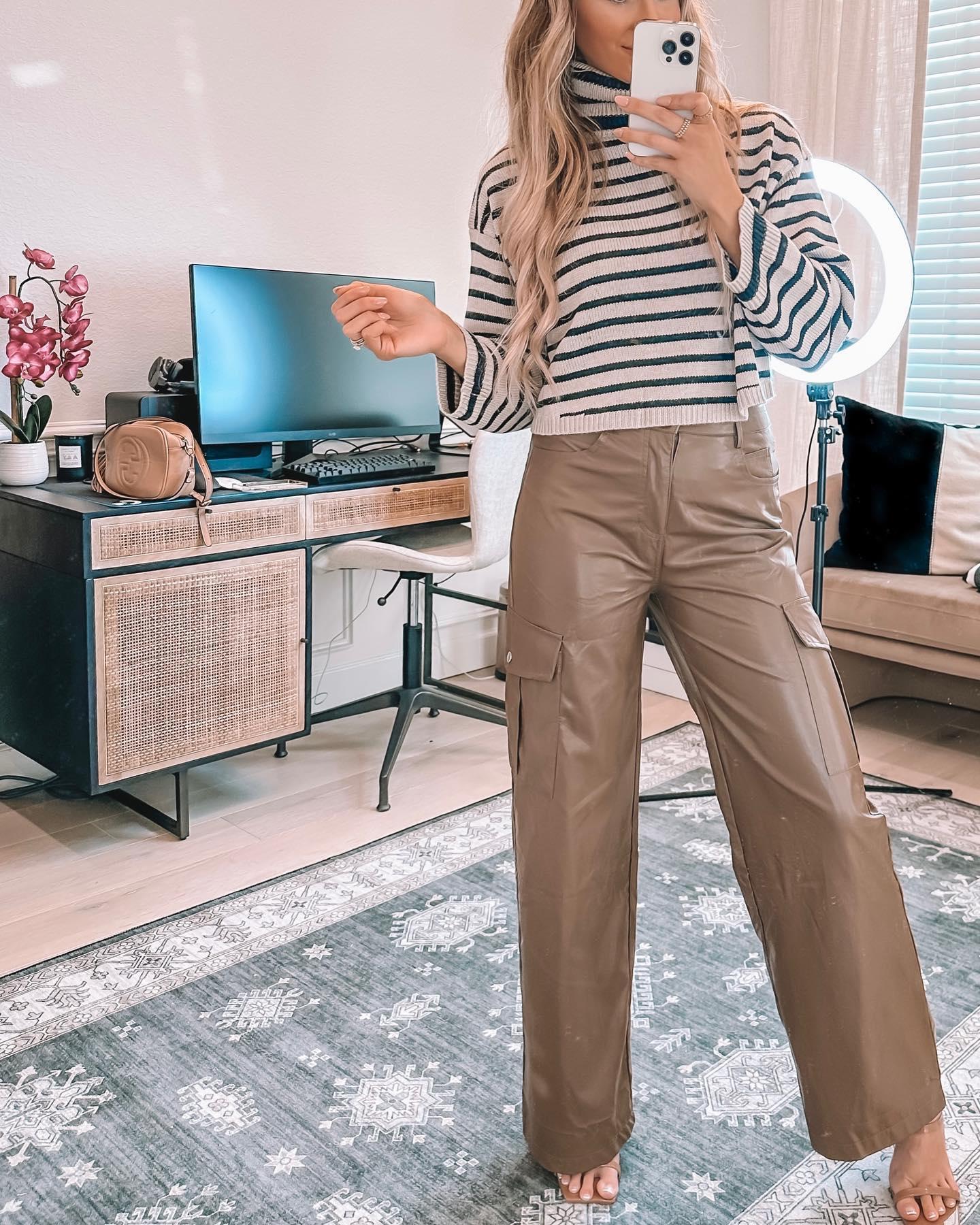 Mocha Striped Long Sleeve Turtleneck Sweater - FINAL SALE Product Image