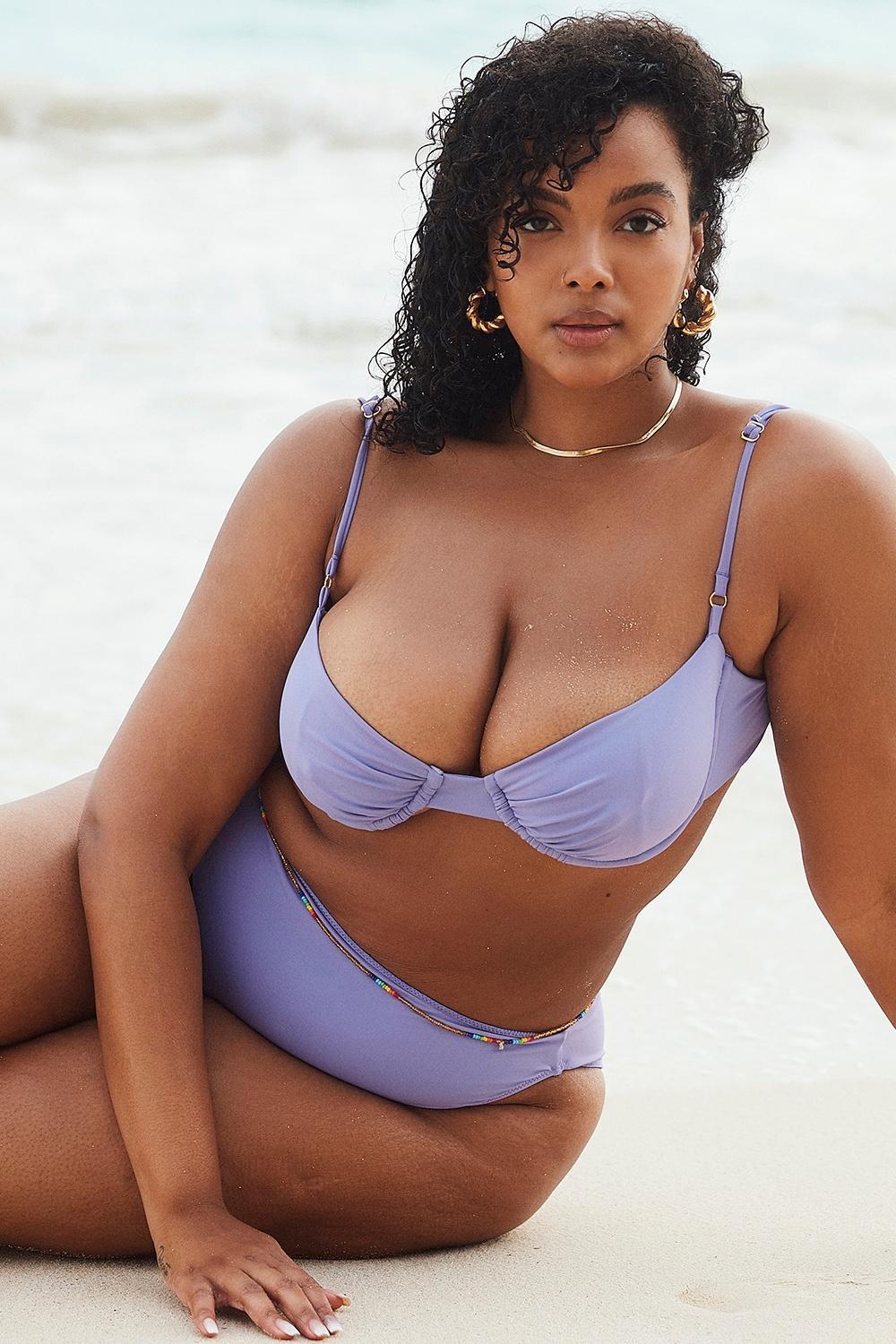 Cassis  violet ruched bikini top Product Image