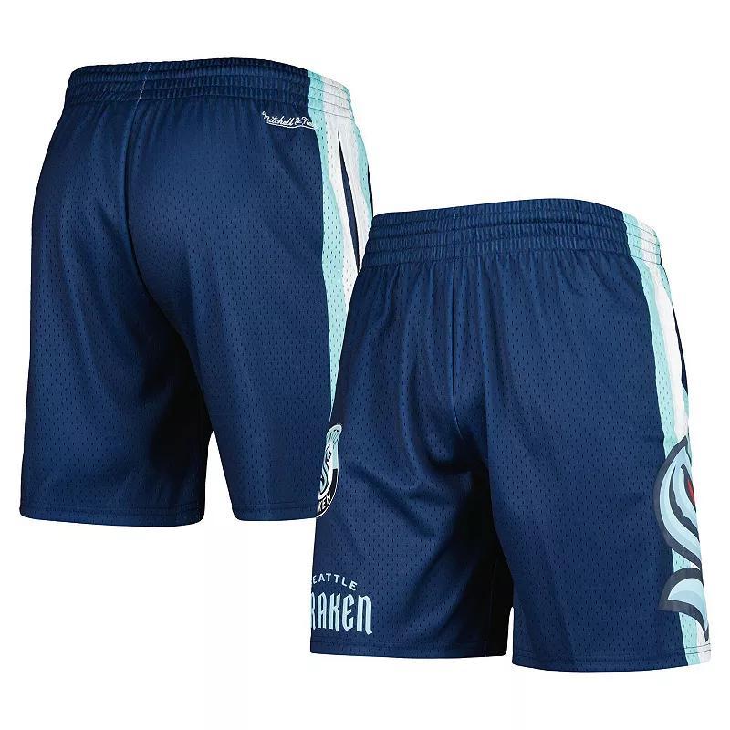 Men's Mitchell & Ness Deep Sea Blue Seattle Kraken City Collection Mesh Shorts, Size: Small, Krk Blue Product Image