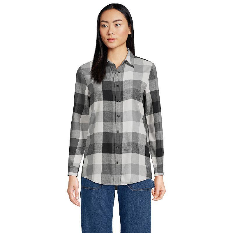 Women's Lands' End Flannel Boyfriend Shirt, Size: XS, Ivory Blue Plaid Product Image