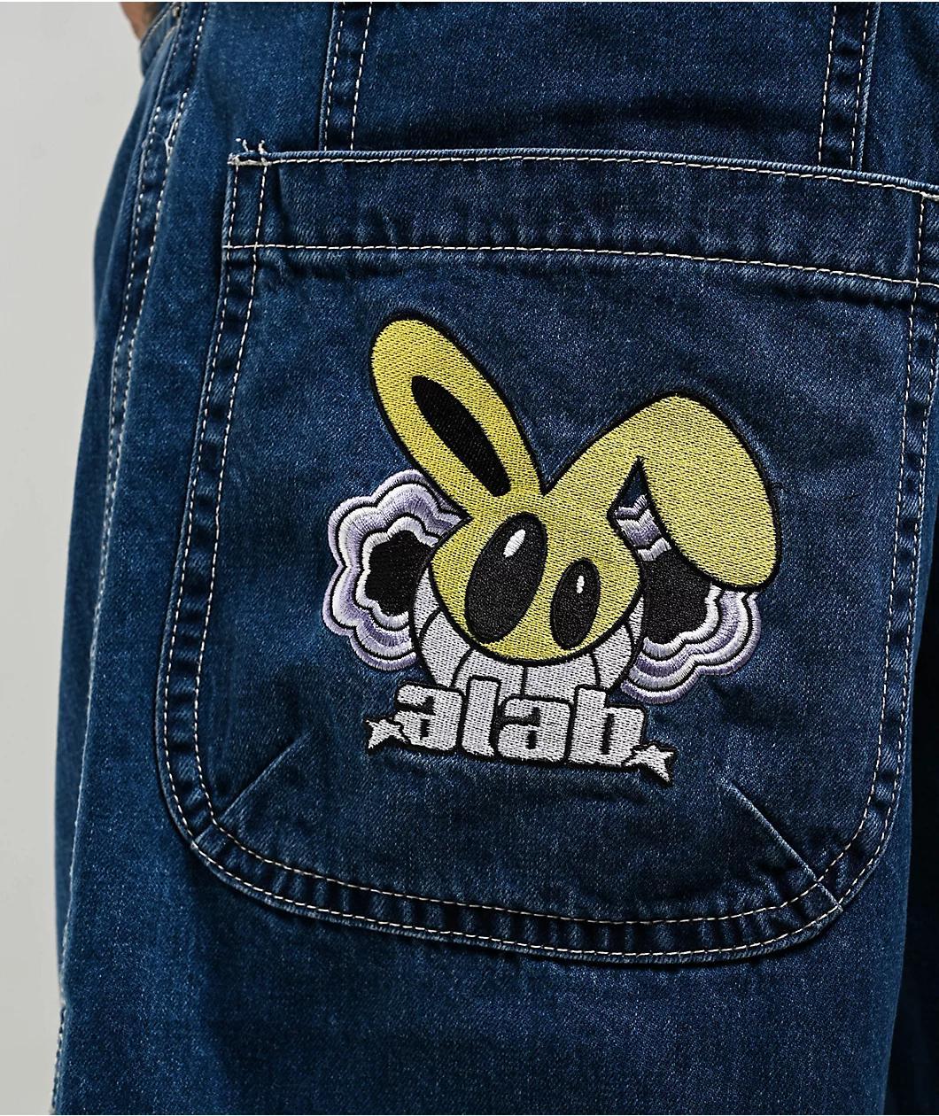 A.LAB Mega Rave Dark Blue Denim Skate Shorts Product Image