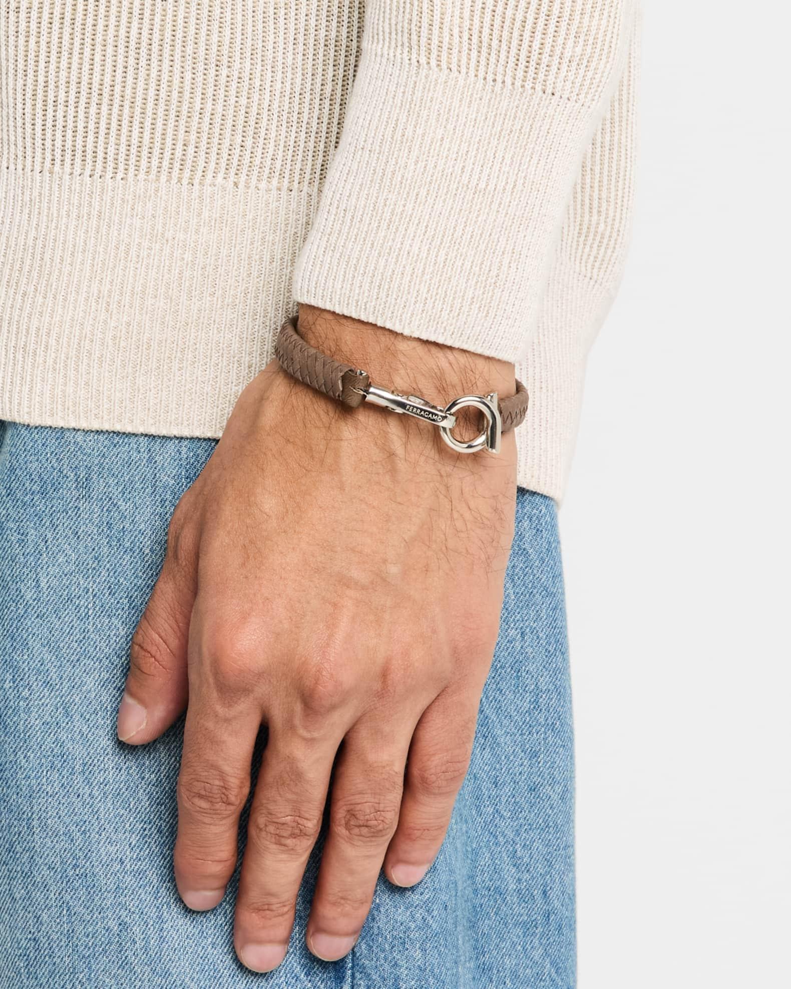 Men's Woven Leather Gancio Bracelet Product Image