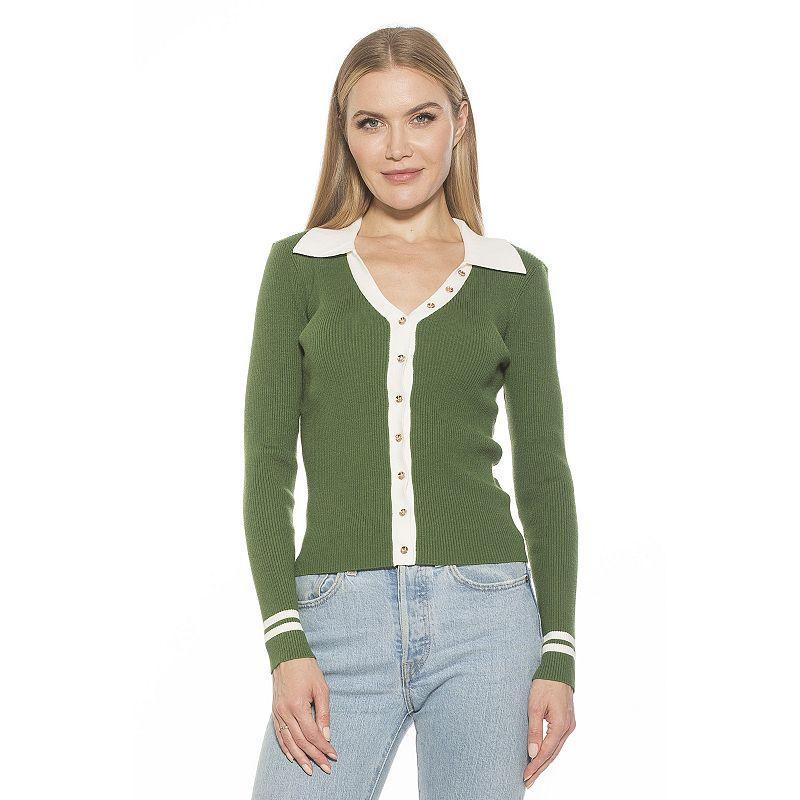 Women's ALEXIA ADMOR Charlie Collared Button Down Cardigan, Size: XL, Blue Ivory Product Image