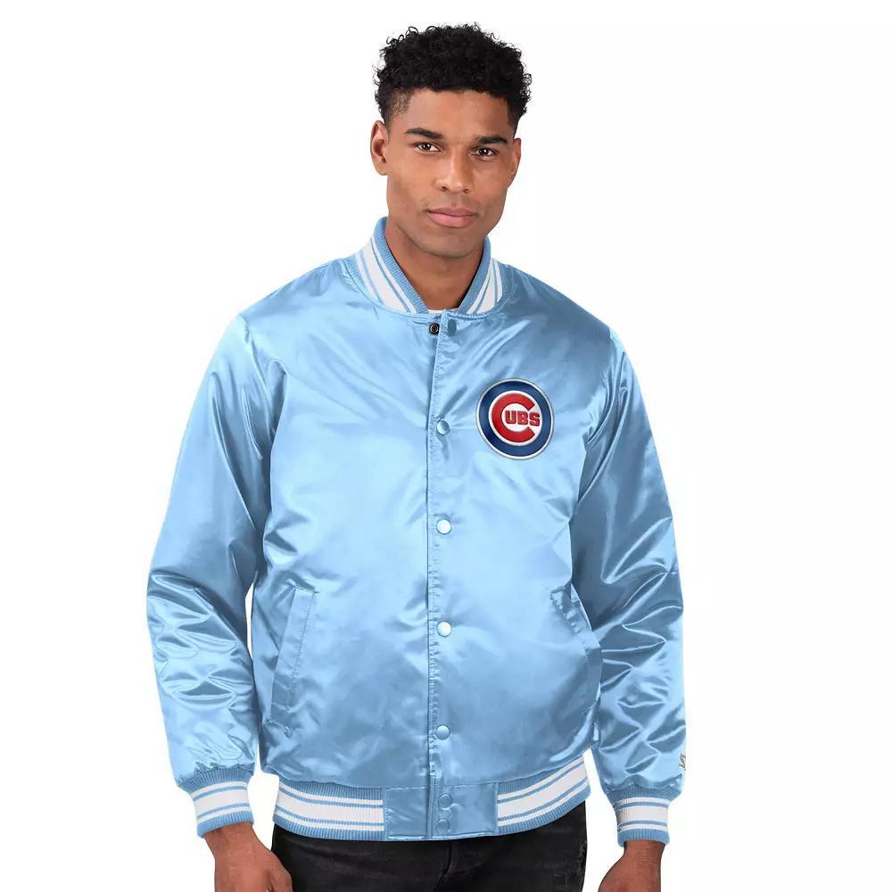 Men's Starter Light Blue Chicago Cubs Locker Room Satin Full-Snap Varsity Jacket, Size: 2XL Product Image