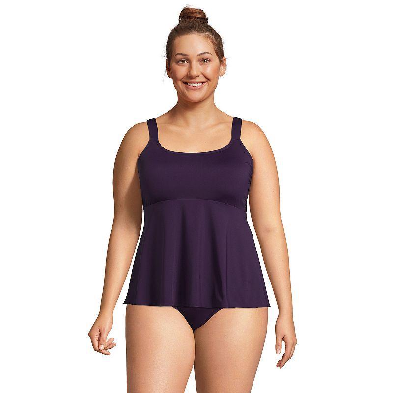 Plus Size Lands' End Flutter Empire Waist Comfort Strap Tankini Swimsuit Top, Women's, Size: 3XL, Black Product Image