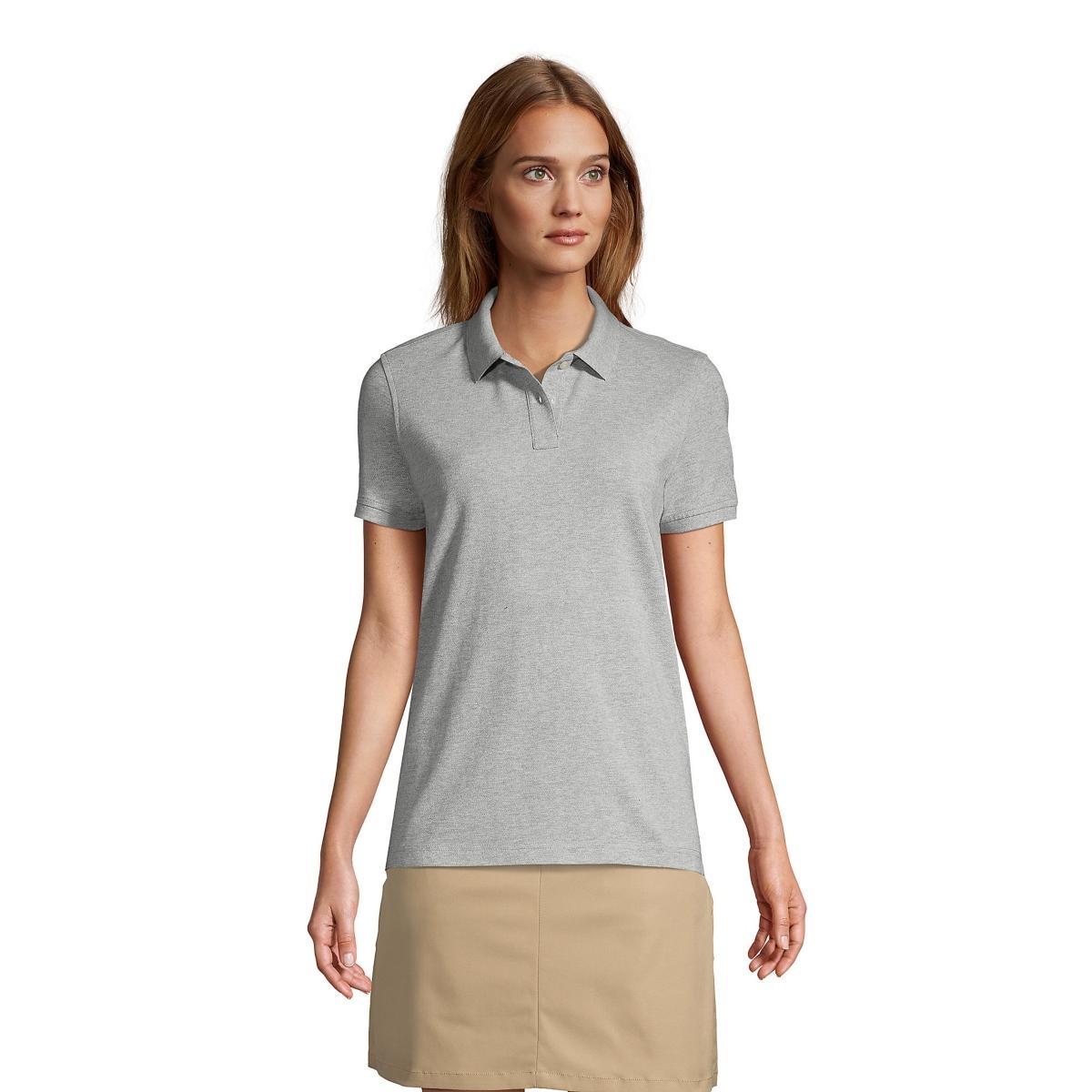 Womens Lands End School Uniform Short Sleeve Mesh Polo Shirt Classic Blue Product Image