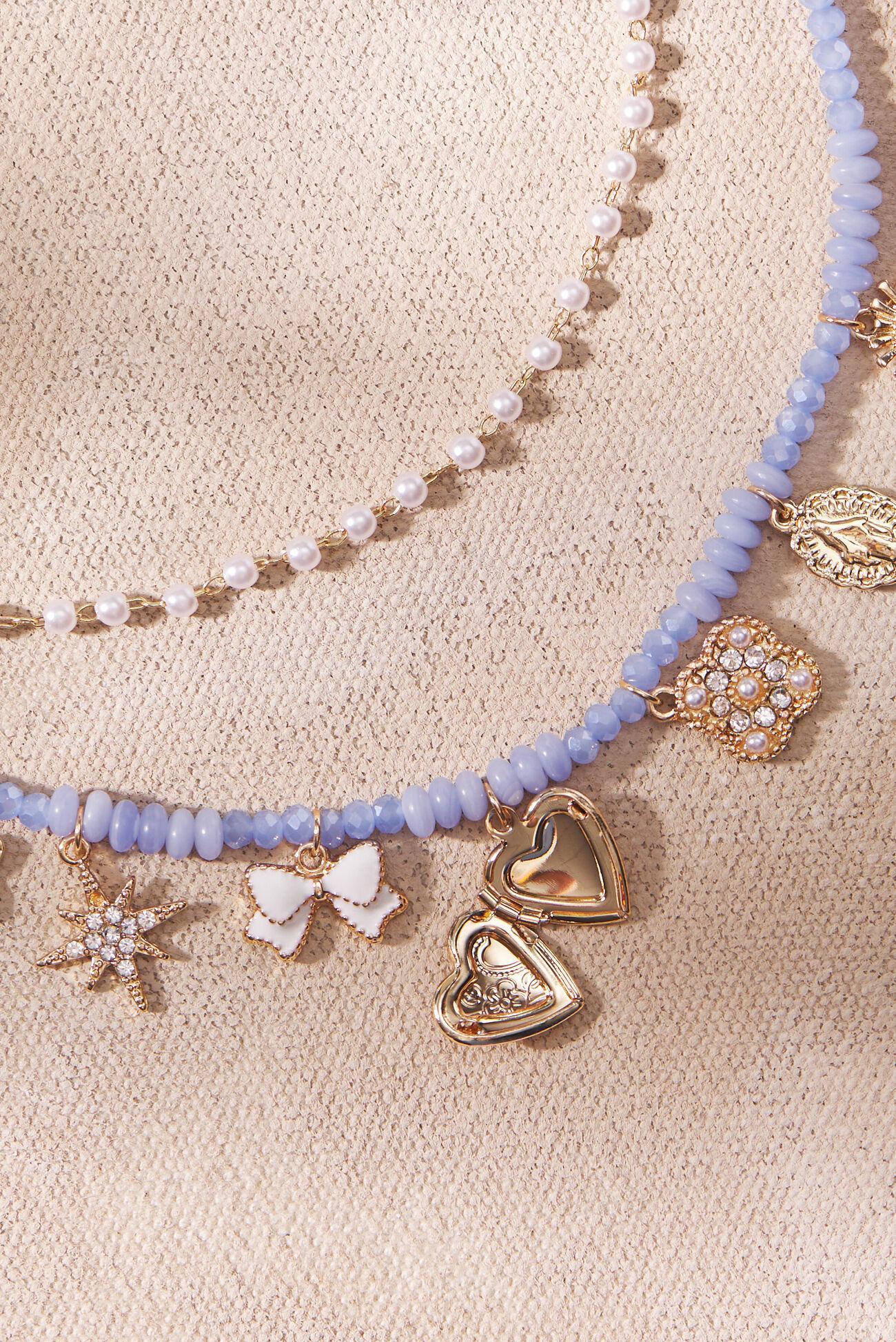 2 Layer Blue Bead Charm Necklace Product Image