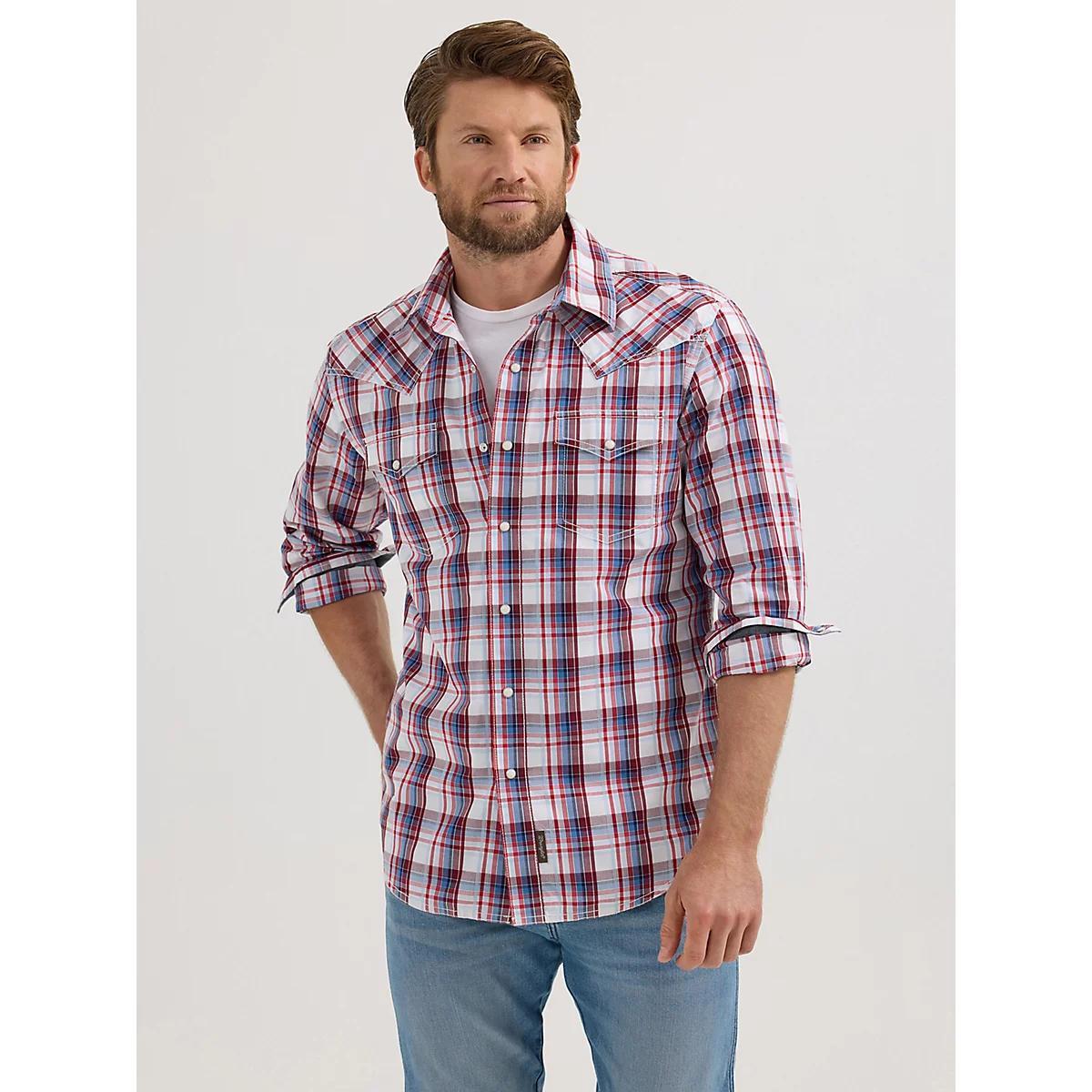 Men's Wrangler Retro® Premium Long Sleeve Western Snap Plaid Shirt in Turqs Product Image