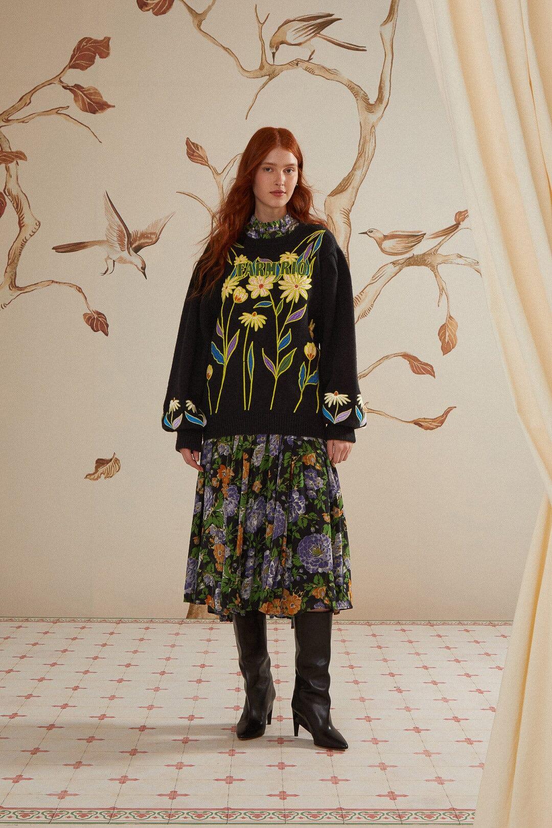 Black Farm Rio Flowers Embroidered Knit Sweater, BLACK / S Product Image