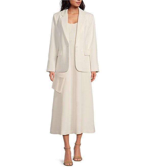 Le' AL.X Woven Suiting Notch Lapel Long Sleeve Button Front Flap Pocket Mid Length Coordinating Blazer Product Image