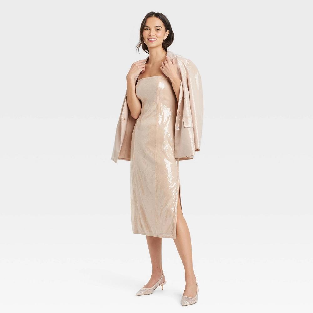 Women's Sequin Midi Tube Dress - A New Day™ Tan M Product Image