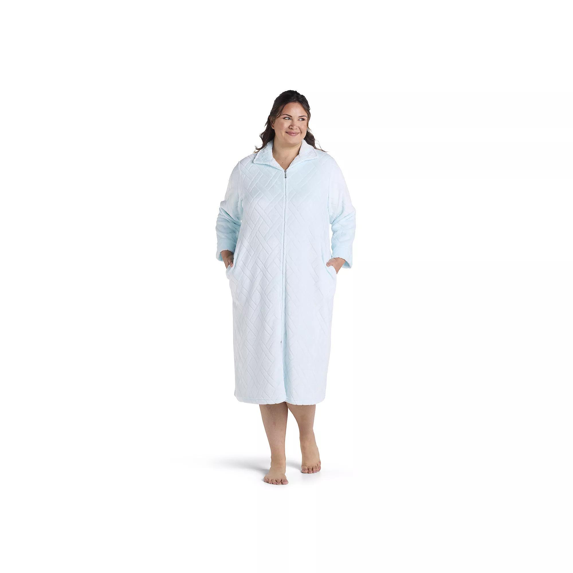 Plus Size Miss Elaine Essentials French Fleece Long Zip Robe, Women's, Size: 3XL, Pink Product Image