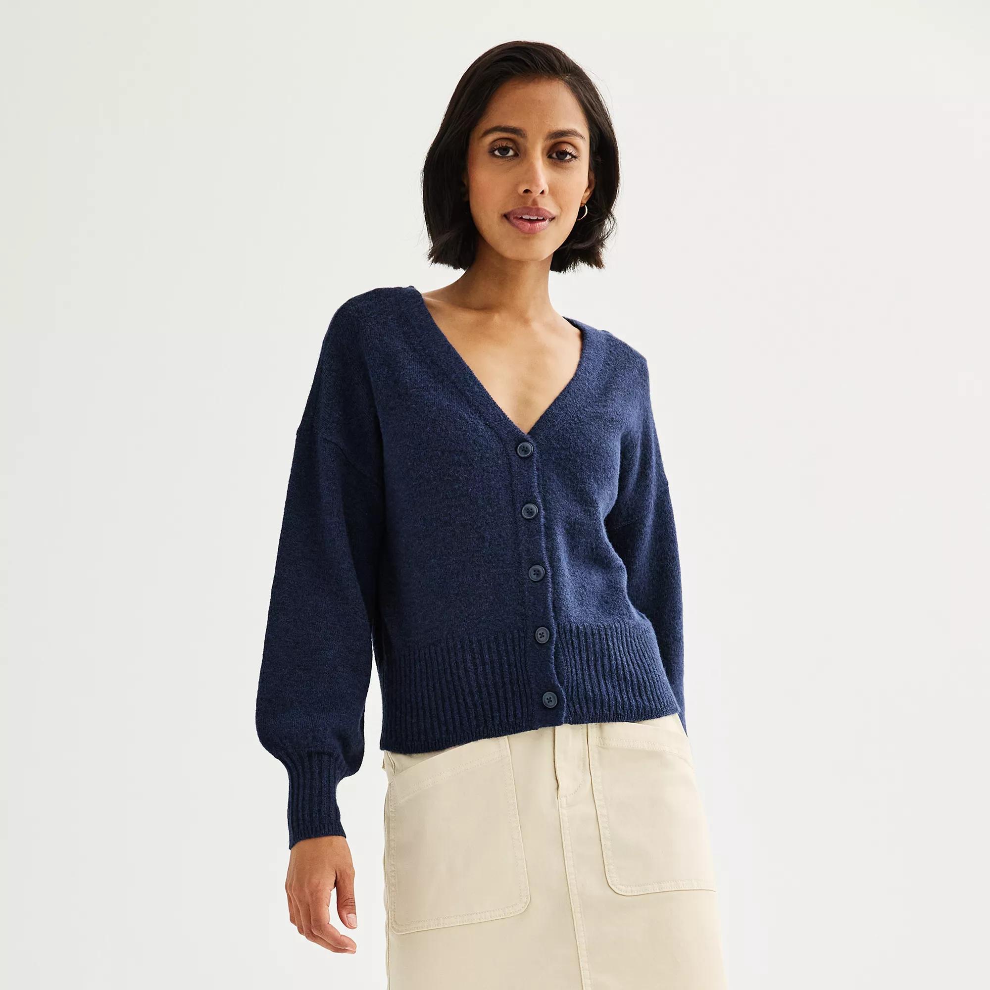 Petite Sonoma Goods For Life® Balloon Sleeve Button-Front Cardigan, Women's, Size: Large Petite, Velocity Blue Product Image
