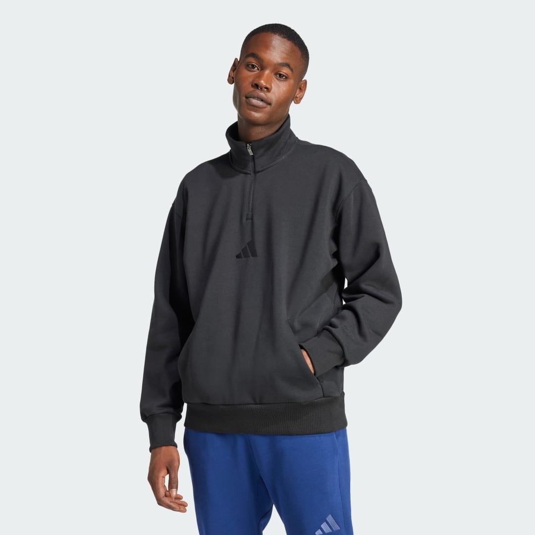 adidas ALL SZN Fleece 1/4-Zip Crew Sweatshirt Dark Blue XS Mens Product Image