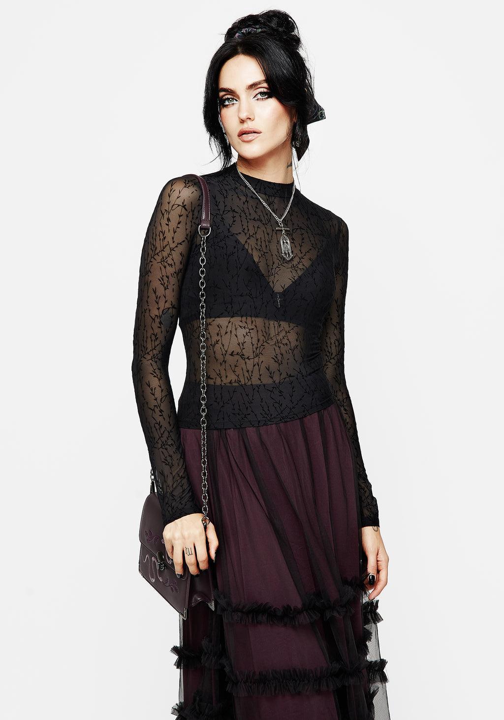 Bouquet Floral Flocked Velour Mesh Top Product Image