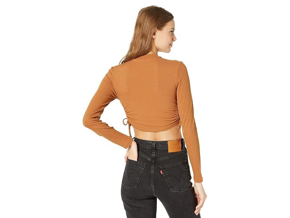 Madden Girl Cutout Cinched Mock Neck Top (Almond) Women's Clothing Product Image
