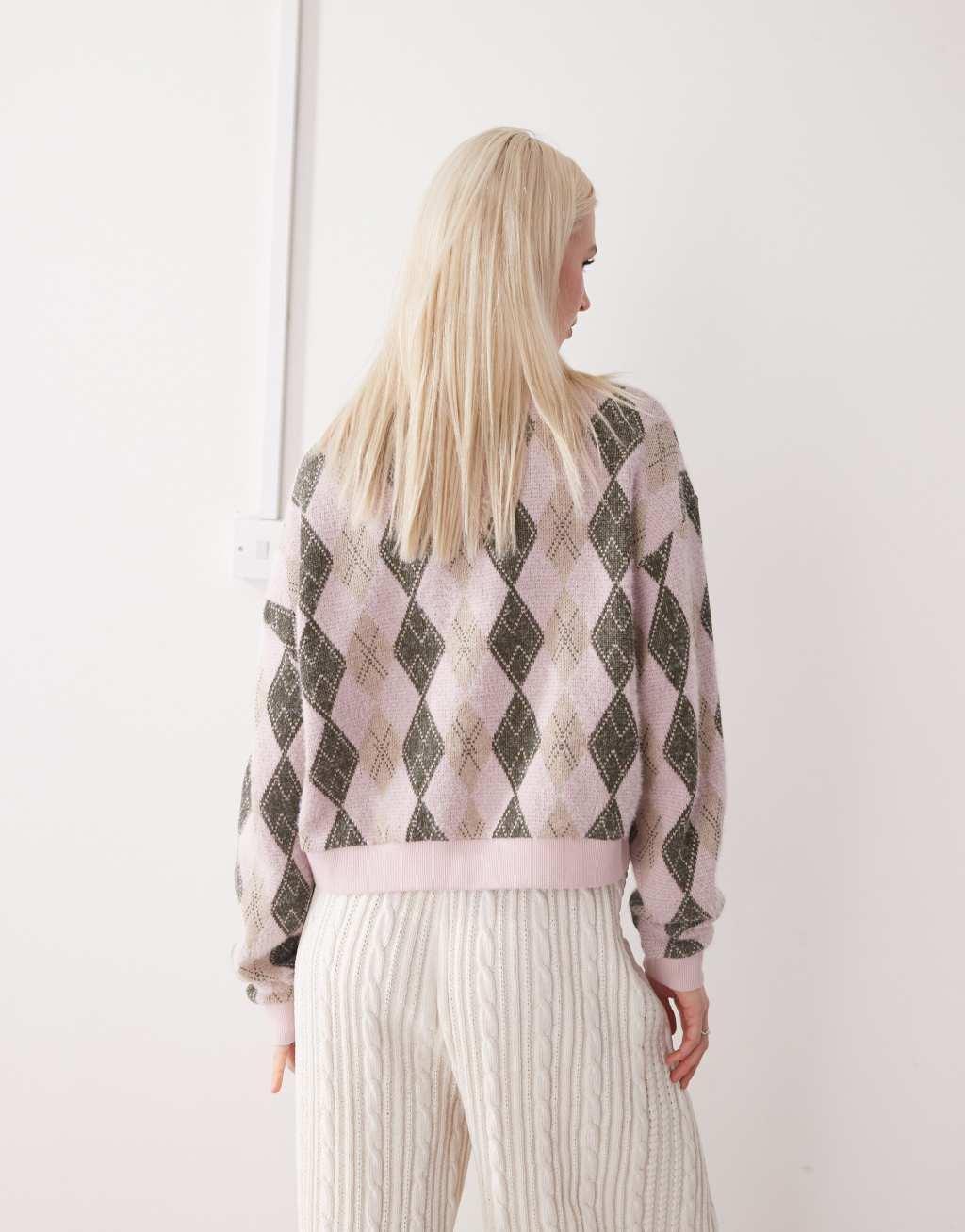 Reclaimed Vintage boxy cardigan in argyle print Product Image