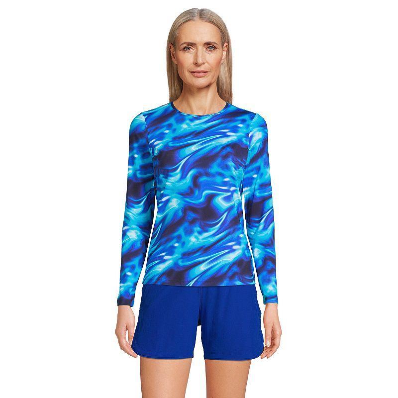 Petite Lands' End UPF 50 Long Sleeve Rash Guard, Women's, Size: XXS Petite, White Paisley Floral Product Image