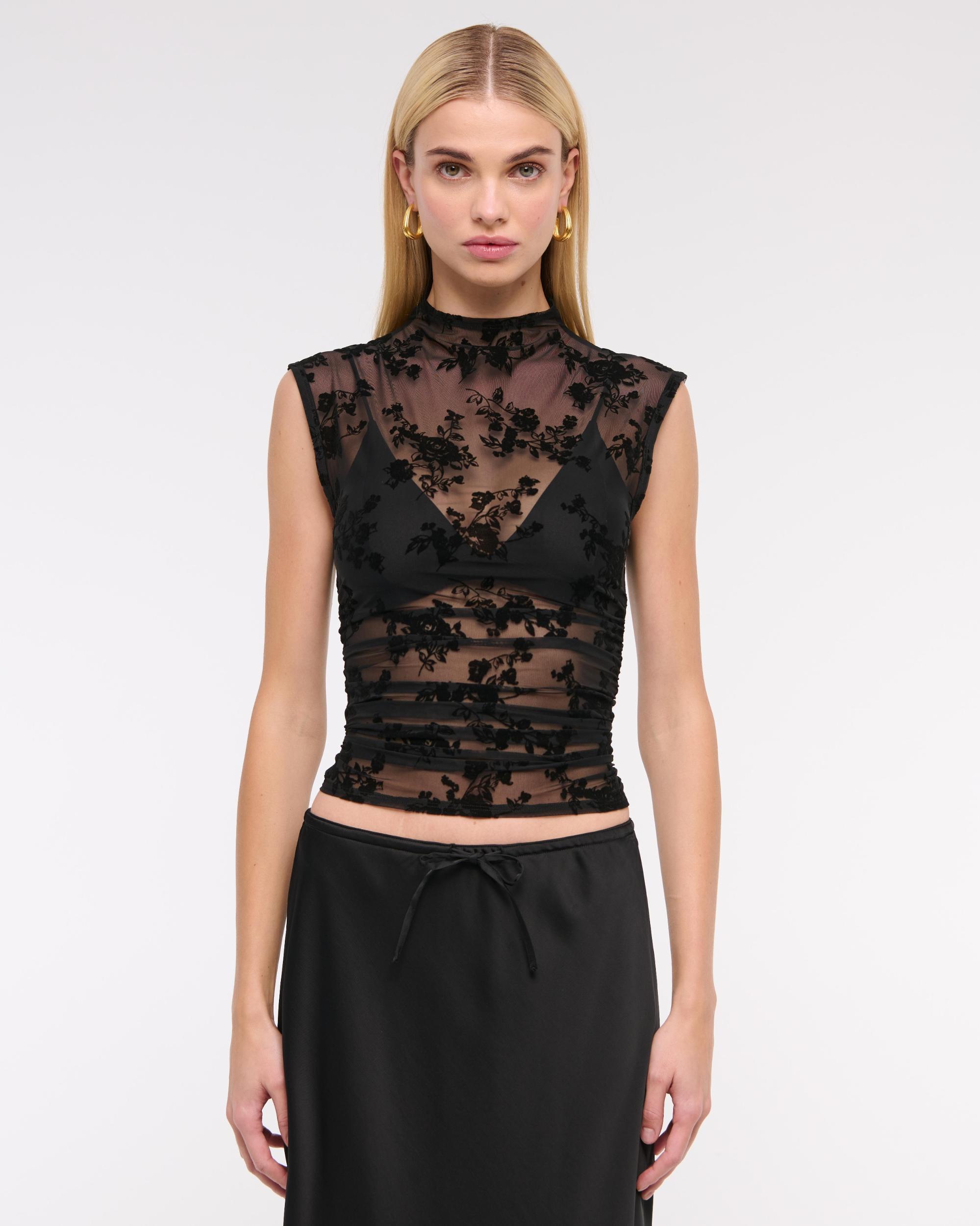 Long-Sleeve Grown-On Mockneck Top Product Image
