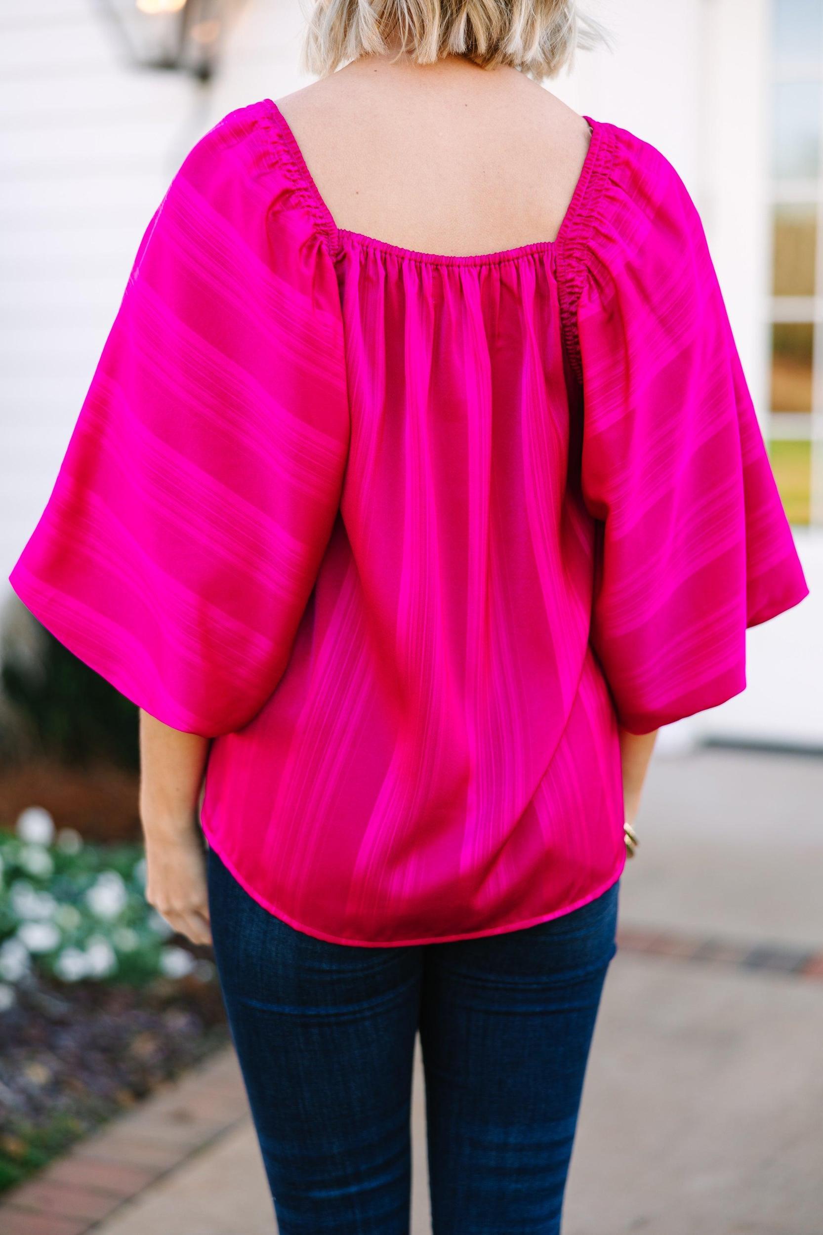 All For Love Magenta Pink Satin Striped Blouse Female Product Image