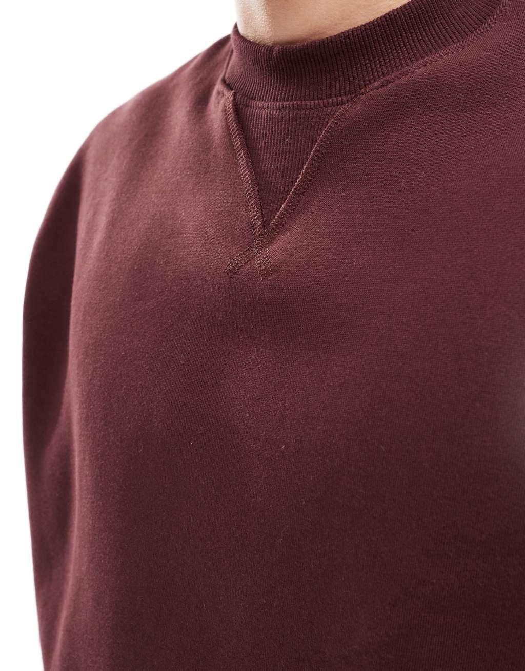 ASOS DESIGN premium heavyweight oversized sweatshirt 400gsm in burgundy Product Image
