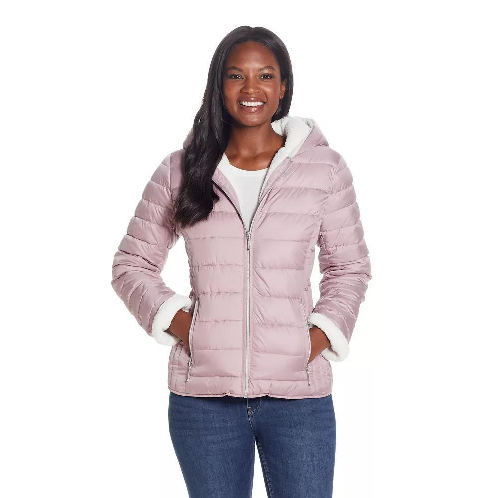 Women's Weathercast Hood Sherpa-Lined Puffer Jacket, Size: XL, Pink Pink Product Image