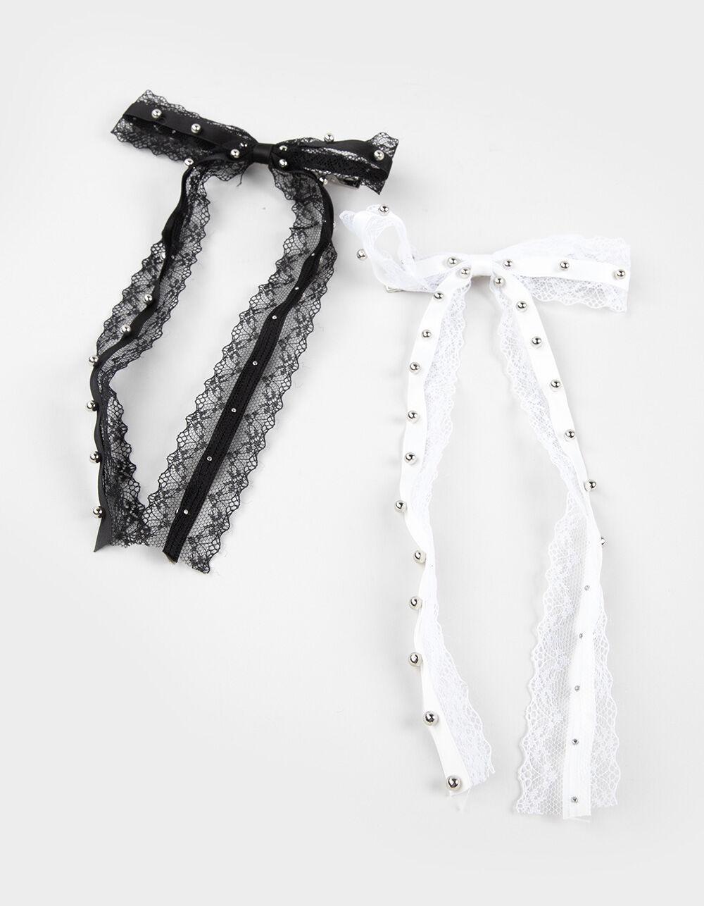 FULL TILT 2 Pack Beaded Lace Bow Set - BLACK COMBO Product Image