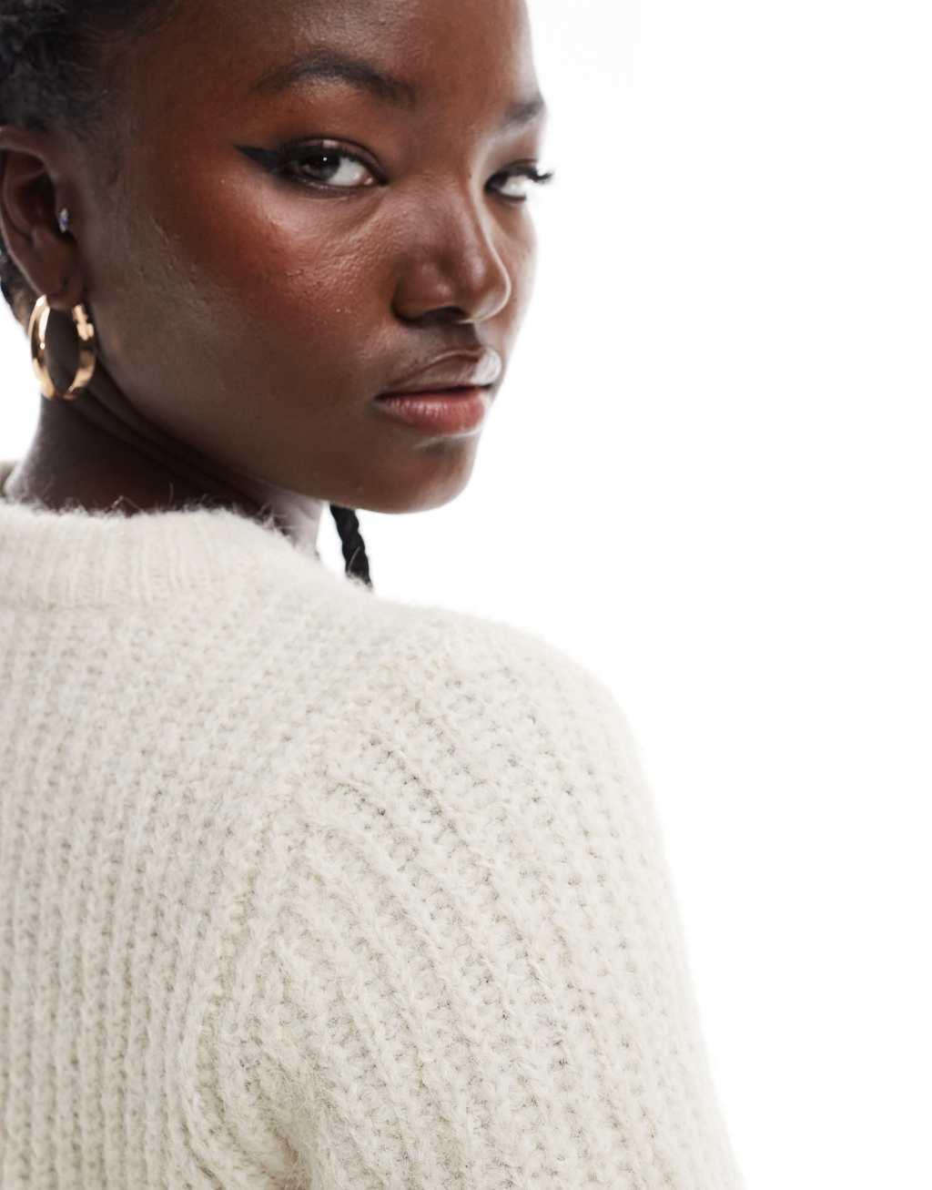 Vero Moda chunky rib knit t-shirt in cream Product Image
