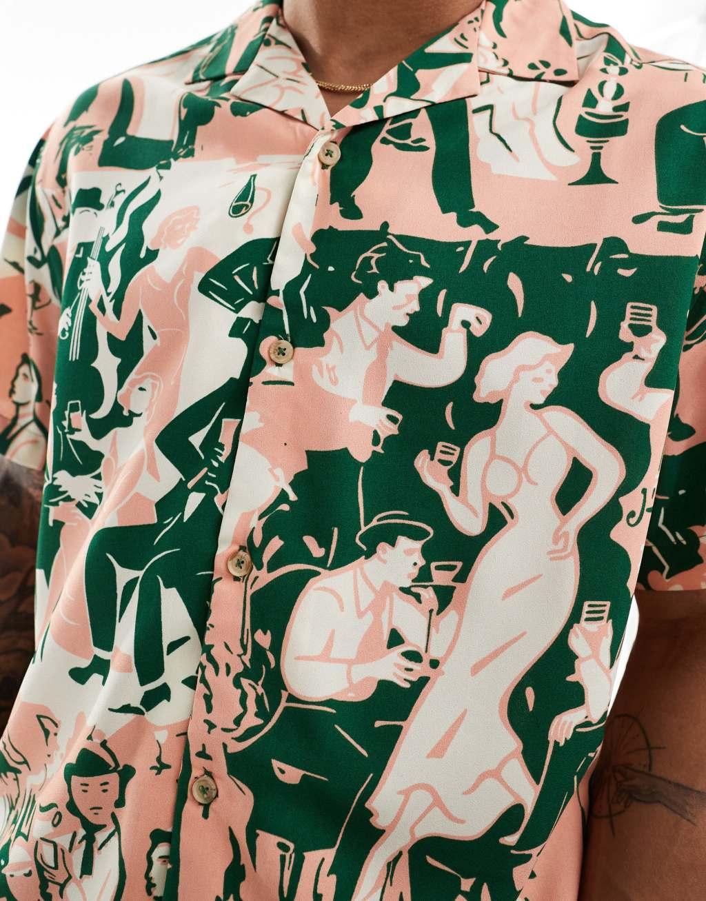 ASOS DESIGN relaxed camp collar shirt with jazz band print Product Image