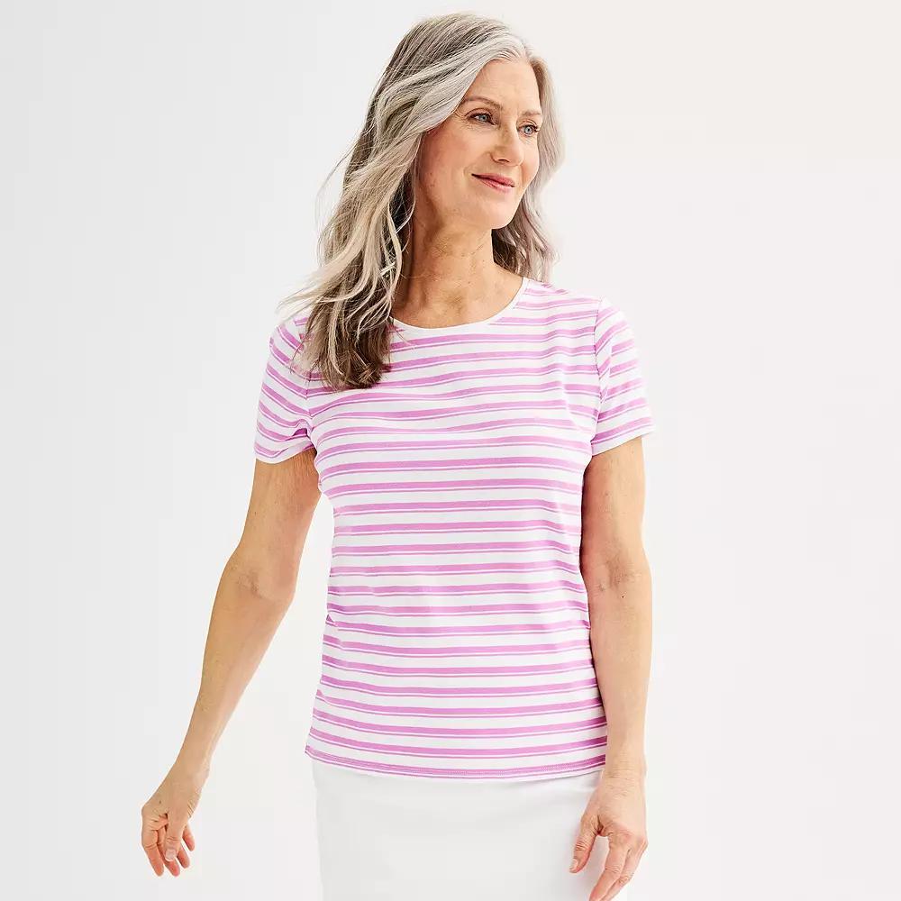Women's Croft & Barrow® Essential Crewneck Tee, Size: XL, Blue Classic Stripe Product Image