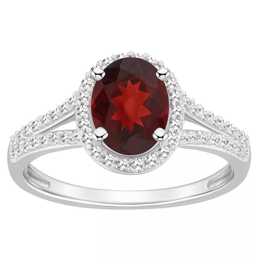 Celebration Gems Sterling Silver Gemstone & 1/4 Carat T.W. Diamond Halo Ring, Women's, Size: 9, Red Product Image