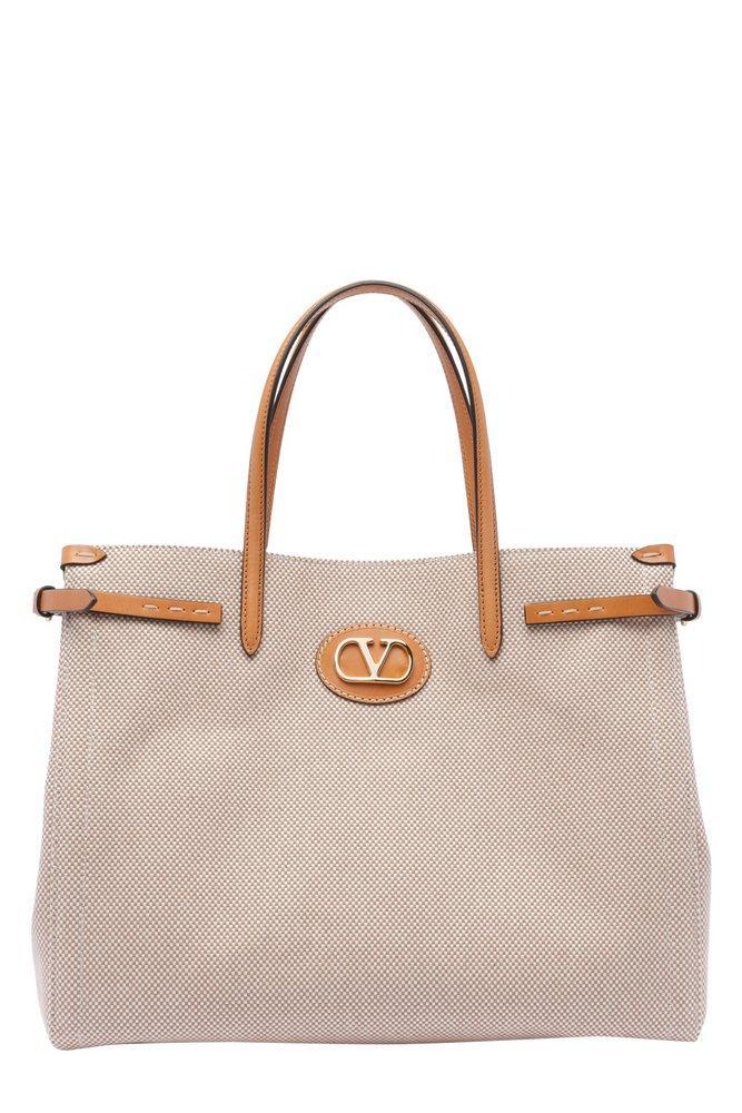 VALENTINO GARAVANI Valentino Vlogo Plaque Top Handle Bag In Beige Product Image