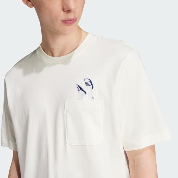 adidas Lounge Slides Graphic Pocket Tee Off White L Mens Product Image