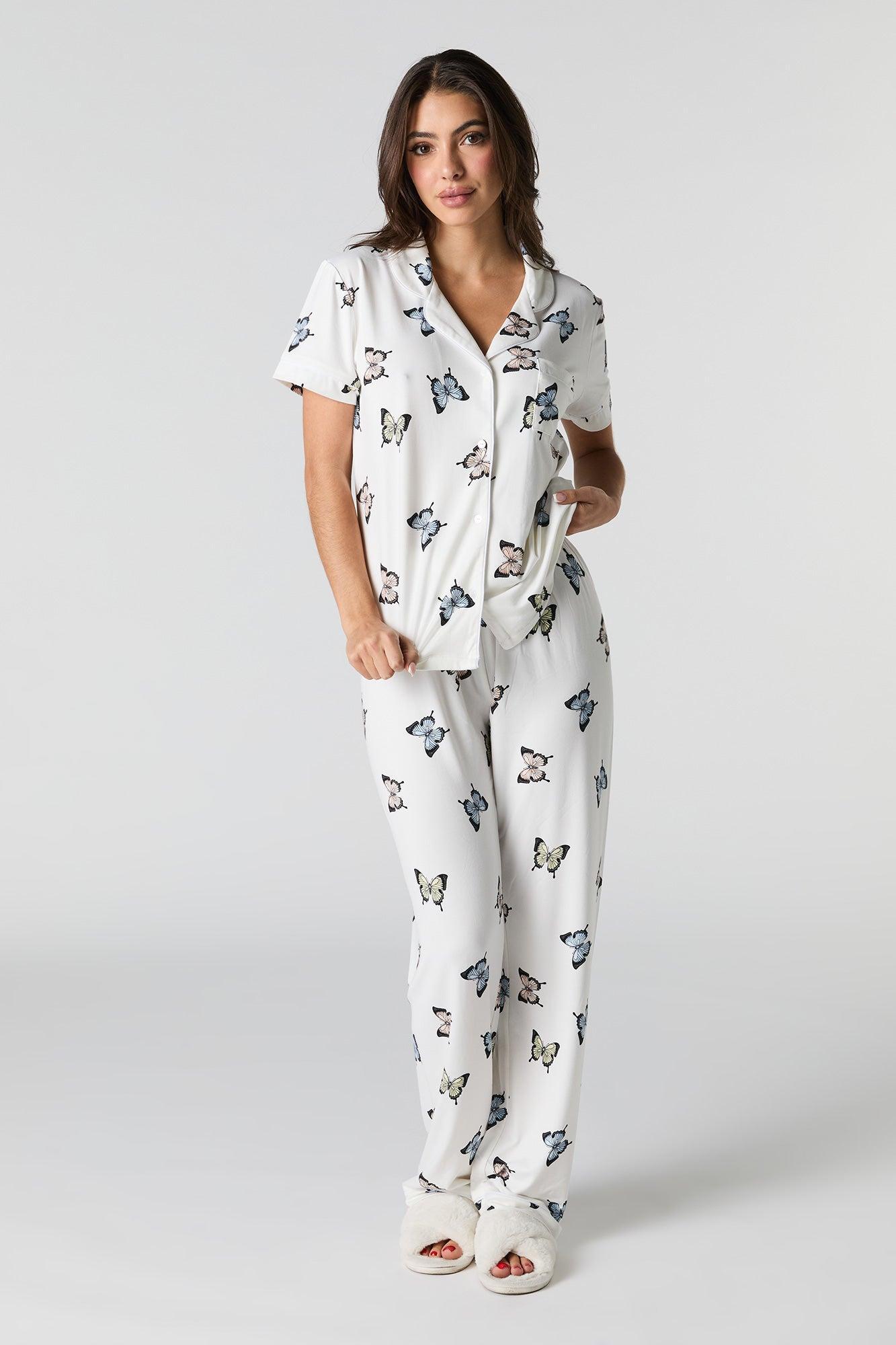 Collared Button-Up Top & Pant 2 Piece Pajama Set Female Product Image