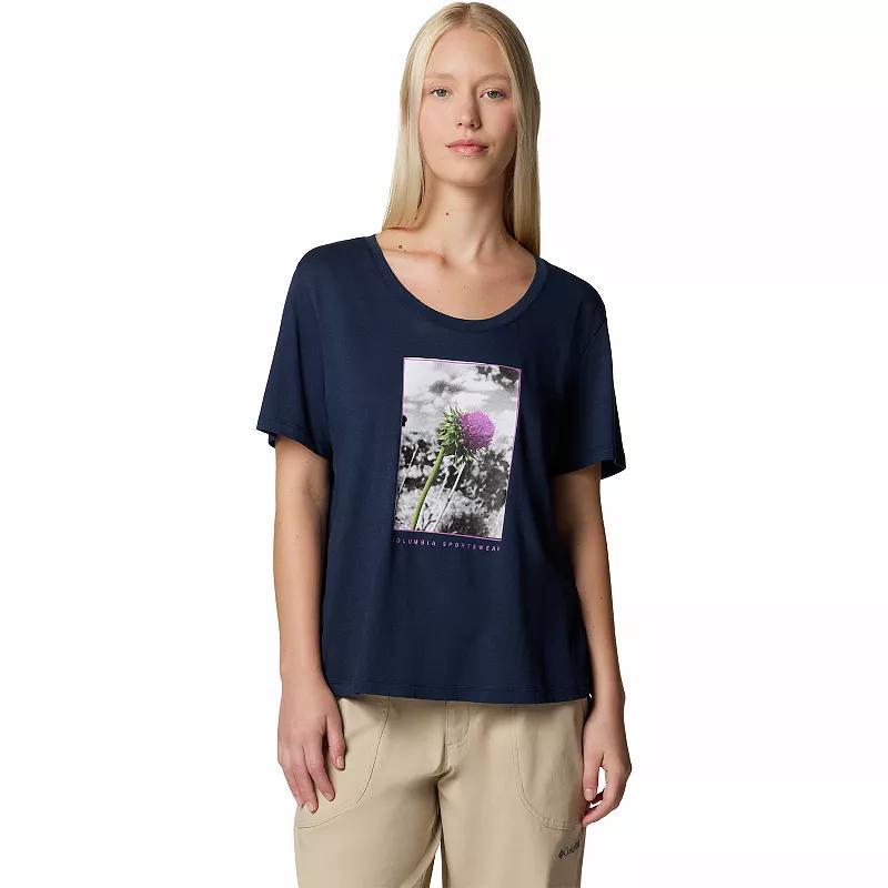 Women's Columbia Omni-WICK™ Ruby Springs Scoopneck Short Sleeve Graphic Tee, Size: Medium, Collegiate Blue Product Image