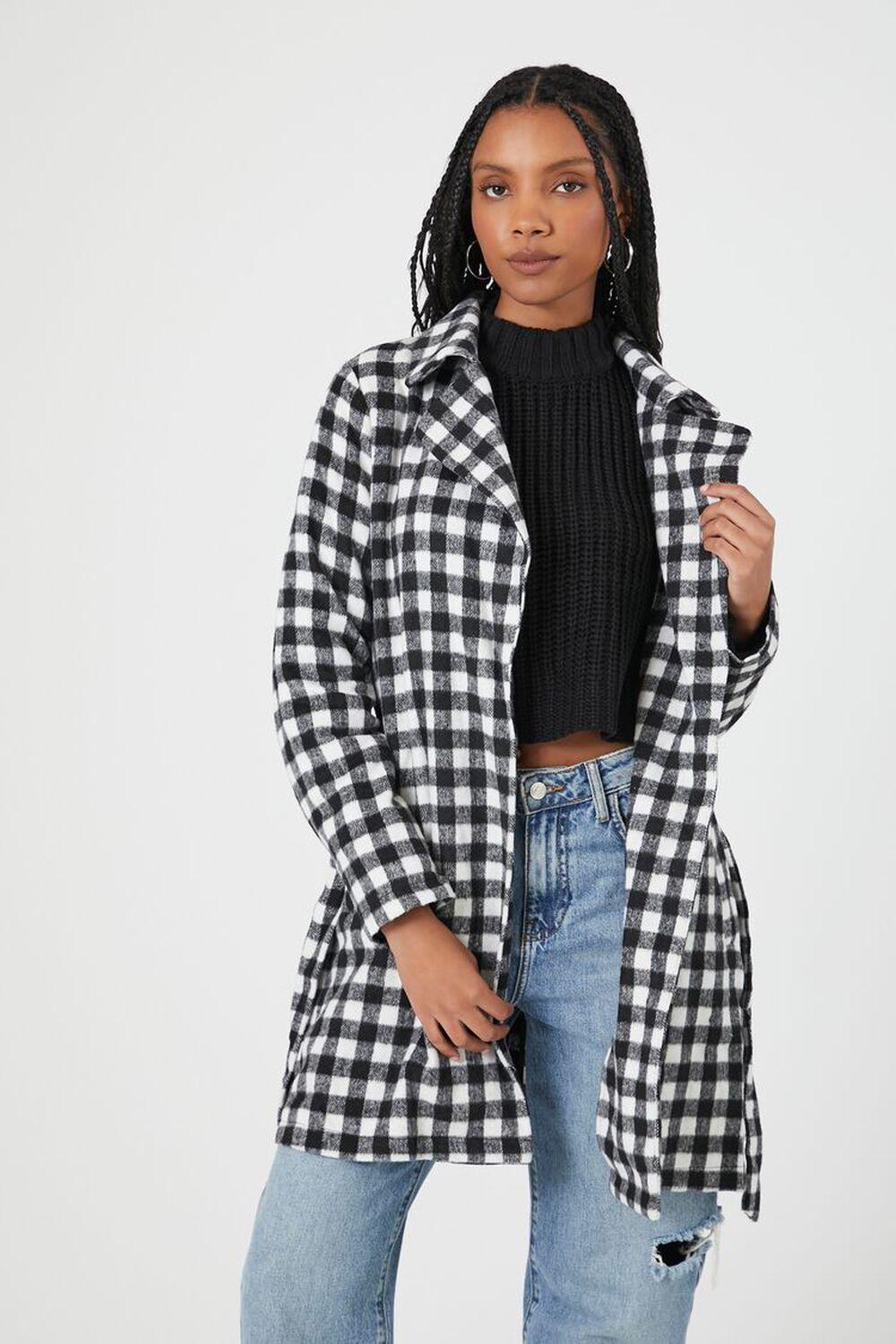 Gingham Plaid Longline Belted Coat | Forever 21 Product Image