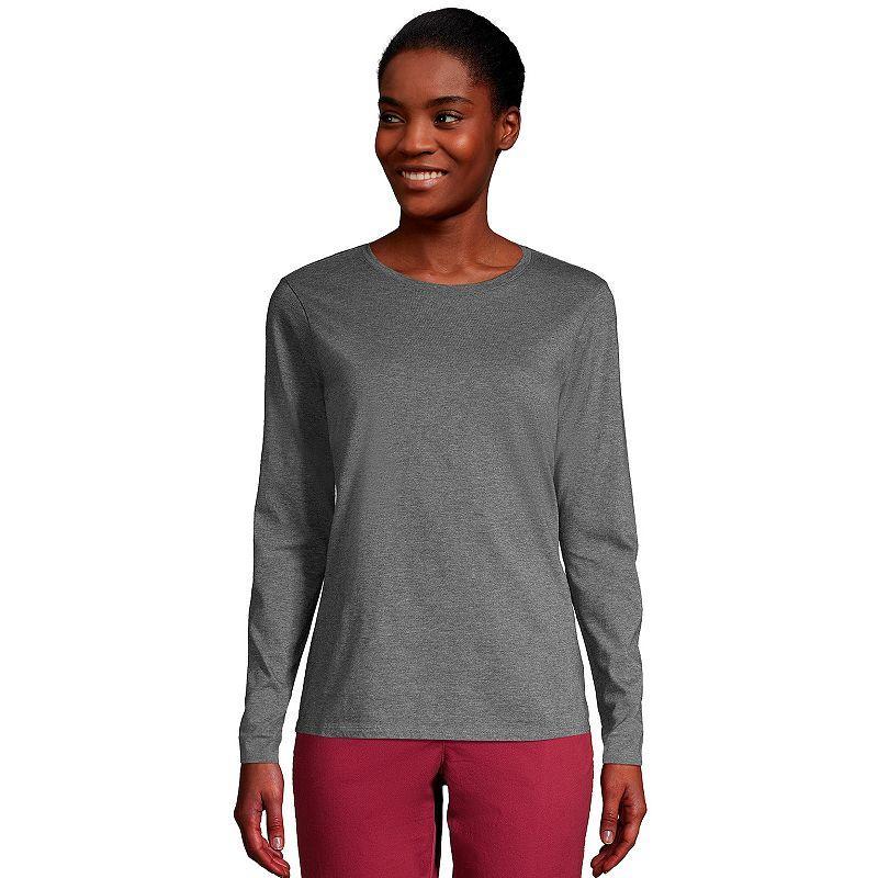 Petite Lands' End Relaxed-Fit Supima Long Sleeve Cotton Crewneck Tee, Women's, Size: XS Petite, Black Product Image
