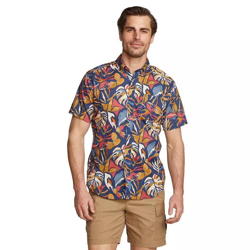 Men's Eddie Bauer Baja Print Short Sleeve Button-Down Shirt, Size: Small, Tile Blue Product Image