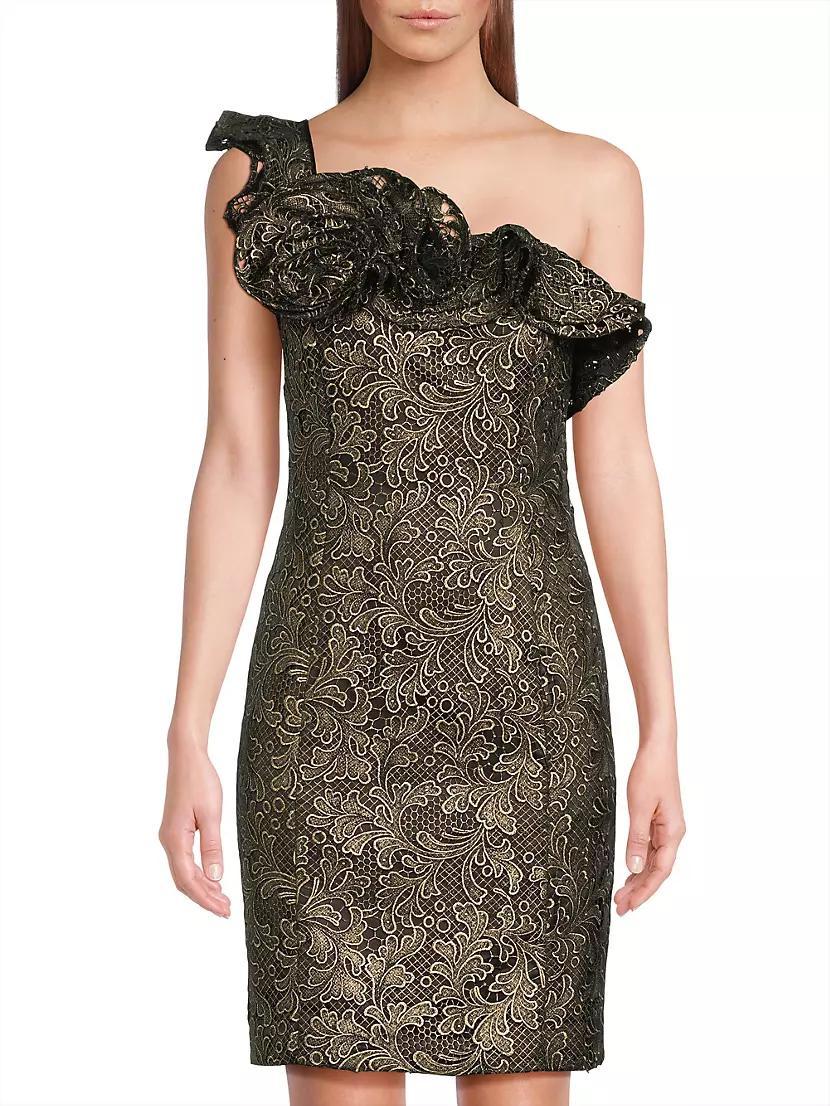 Taja Metallic Lace One-Shoulder Minidress Product Image