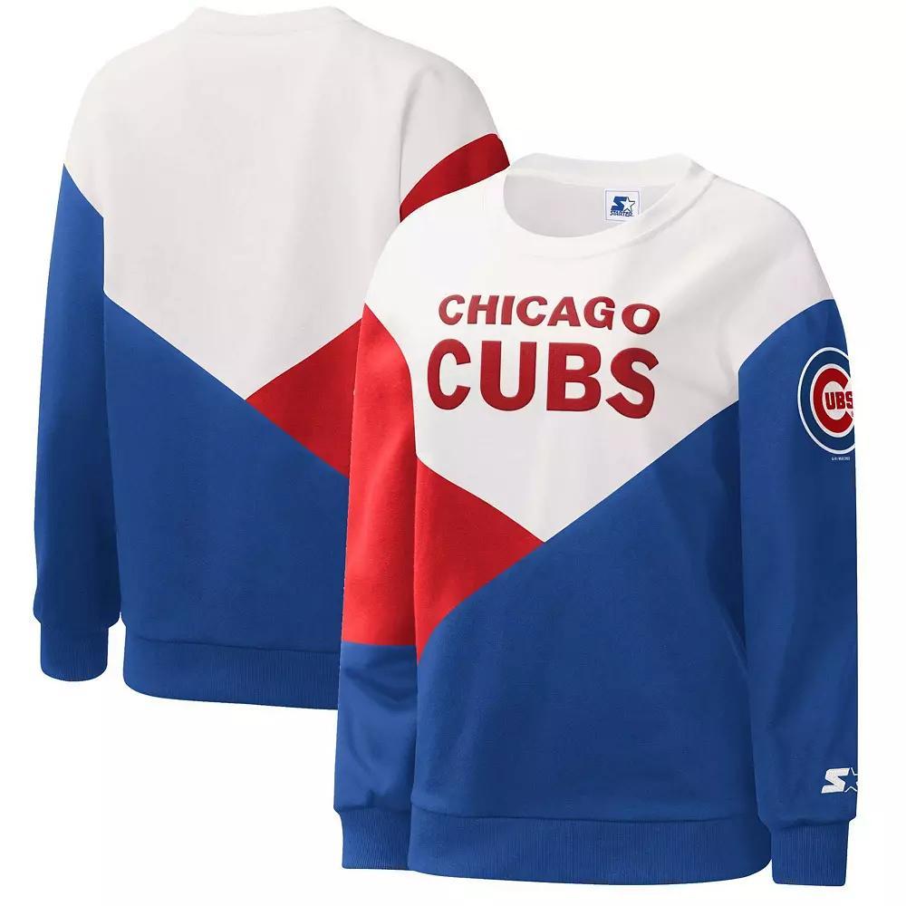 Women's Starter White/Royal Chicago Cubs Shutout Pullover Sweatshirt, Size: XS Product Image