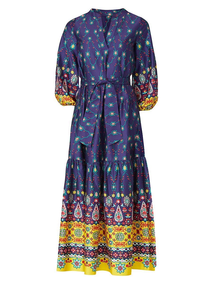 Womens Clare Printed Puff-Sleeve Midi-Dress Product Image