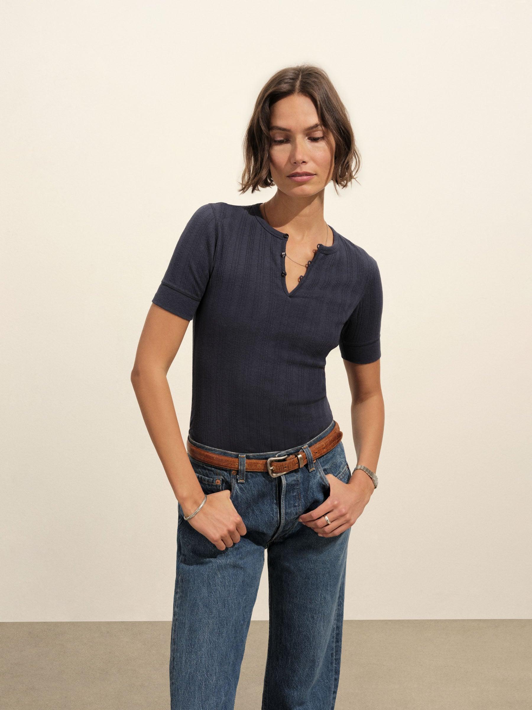 Washed Navy Heirloom Rib Base Henley Product Image