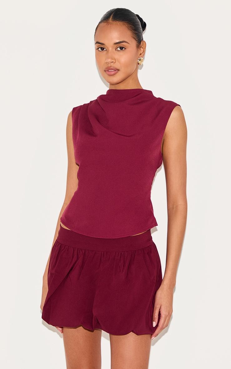 Burgundy Stretch Woven Micro Mini Puffball Skirt Product Image